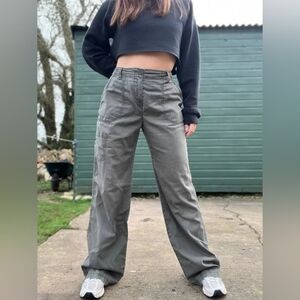High-Waisted Wide Leg Utility Pants - Olive Gray